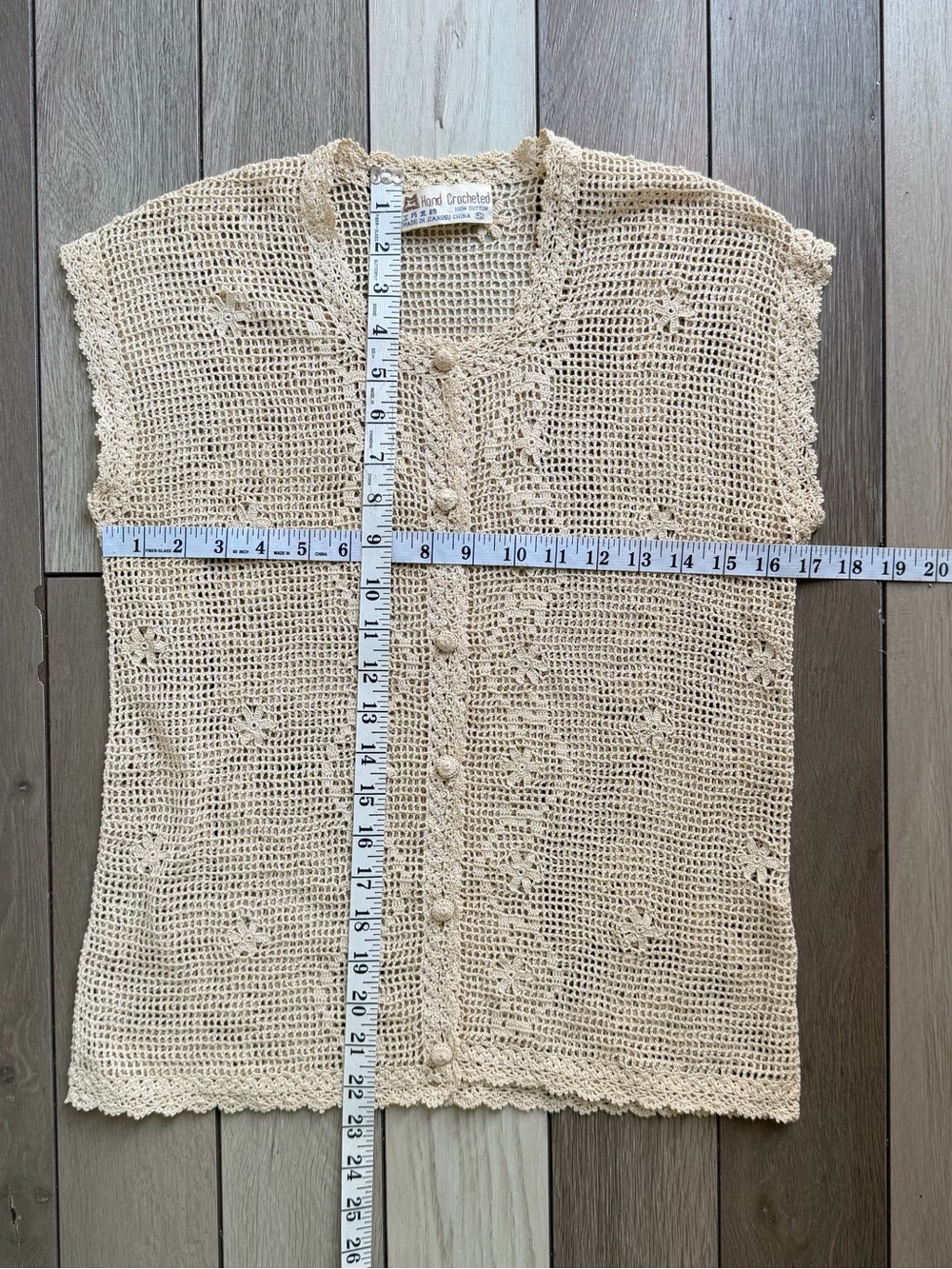 Hand Crocheted Vintage Button-Up Vest - Cream - Picture 4 of 5